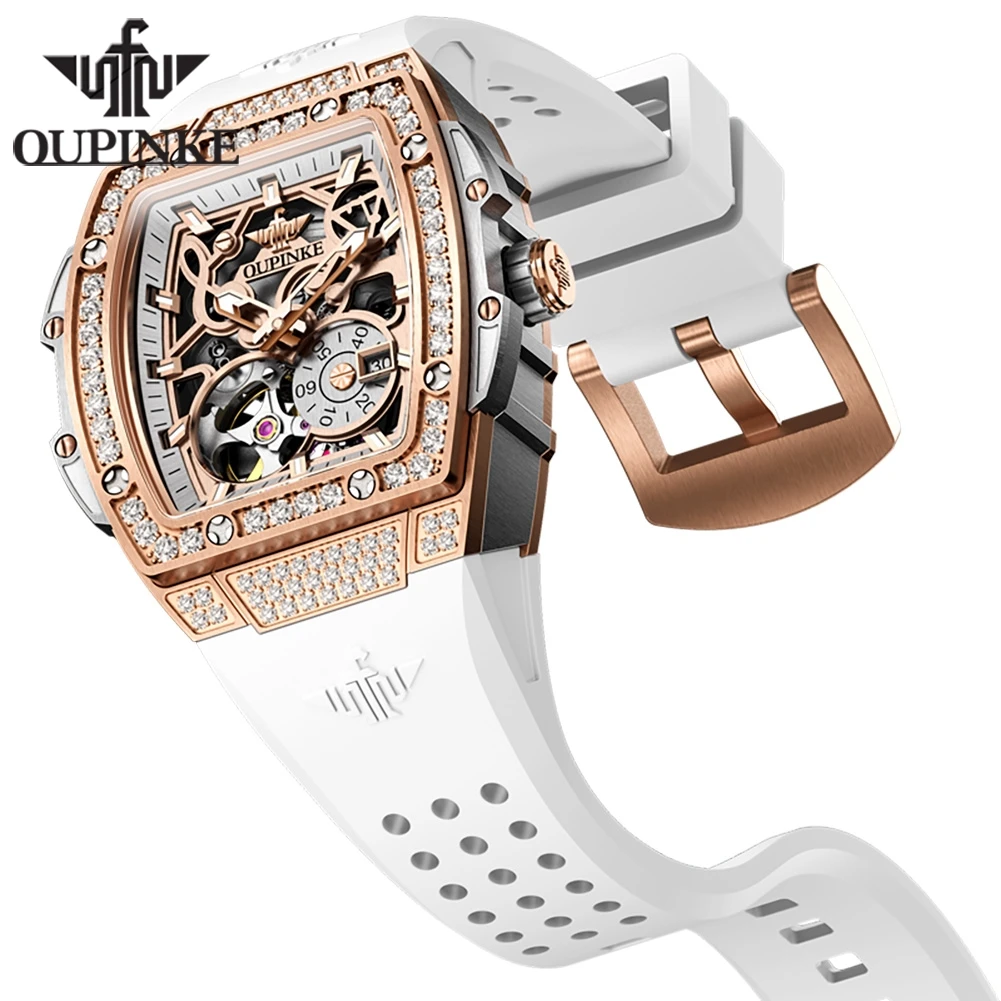 OUPINKE 3220 Womens Watch Original Luxury Automatic Mechanical Watch 50M Waterproof Luminous Skeleton Watches For Women Gifts
