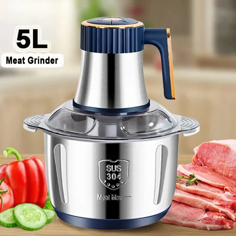 

Electric Meat Grinders 5L Stainless Steel Multifunctional Food Processor Chopper Vegetable Fruit Crusher Kitchen Appliances