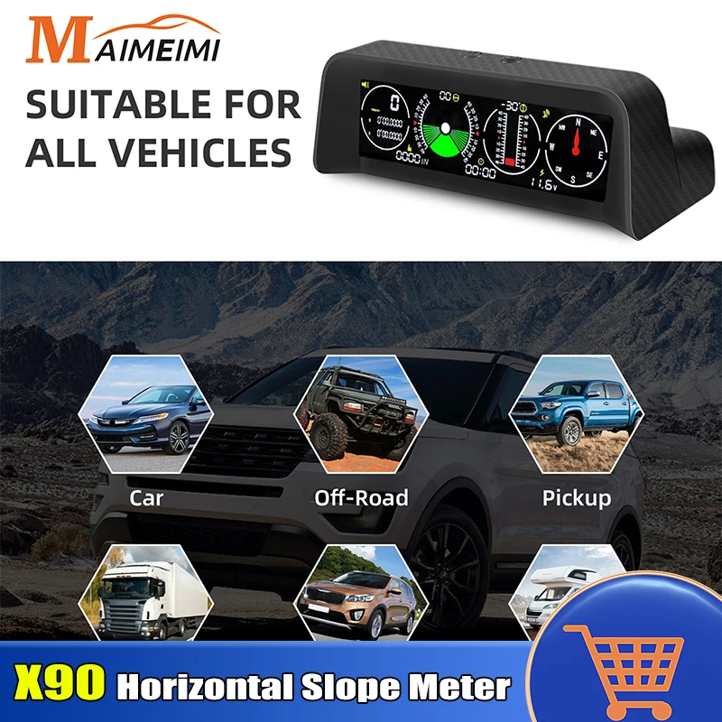 X90 GPS For HUD Car Speed Slope Meter Pitch Angle Compass Inclinometer Head-Up Display Protractor Latitude Voltage indication