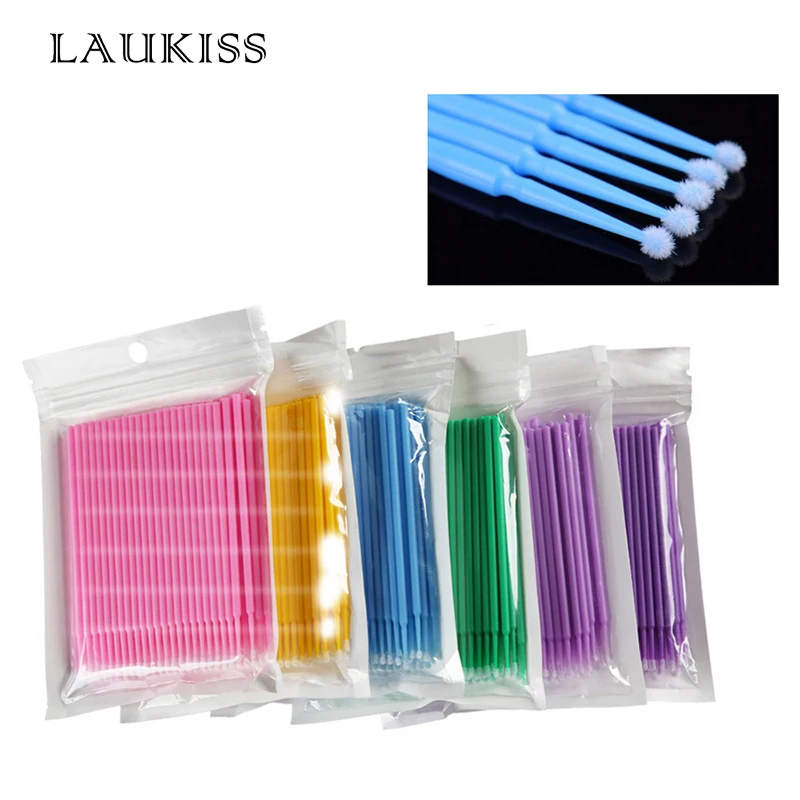 Laukiss100/200pcs Micro Disposable Eyelash Extension Clean Brush Individual Applicators Mascara BrushEyelash Glue Cleaning Stick