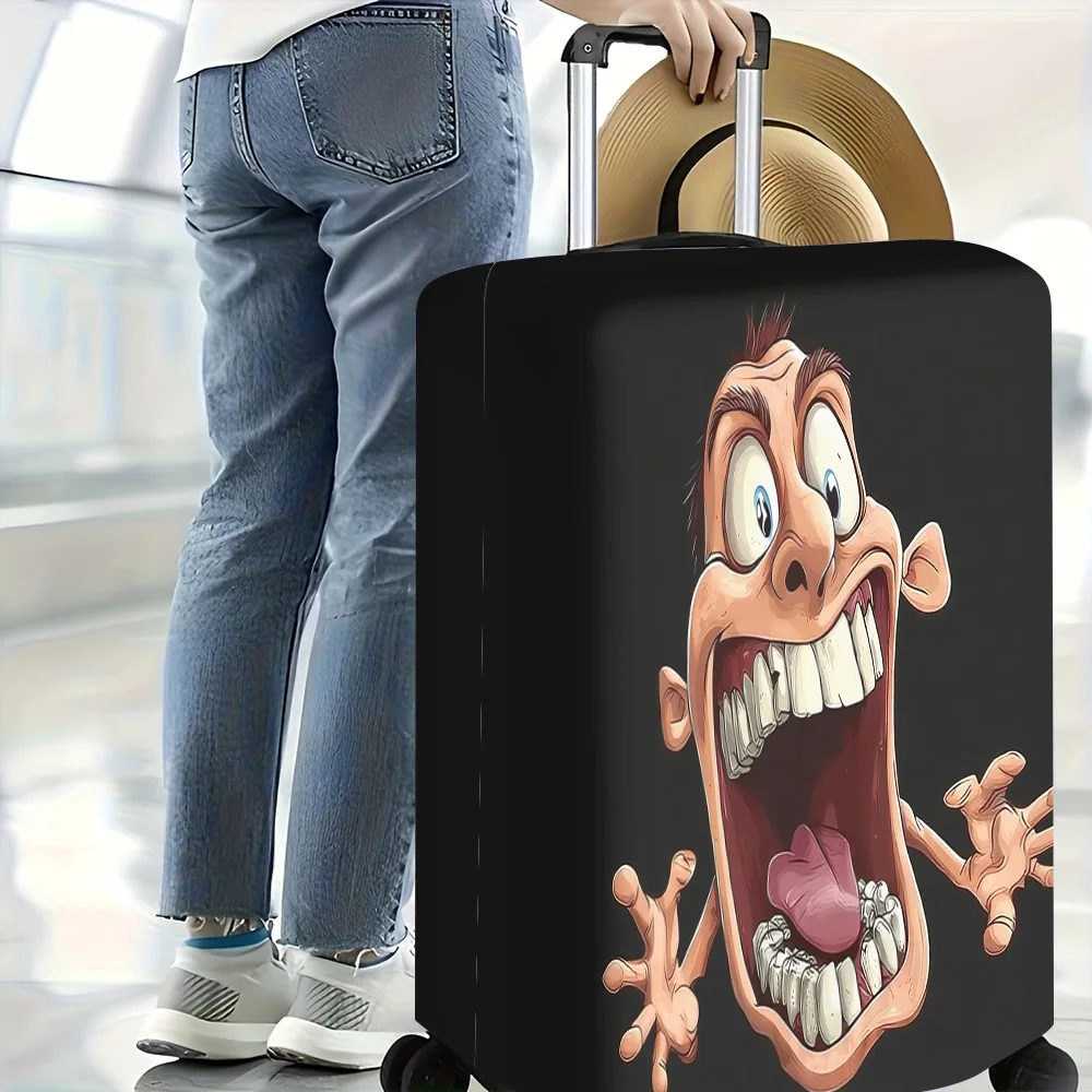 1pc Funny Cartoon Face Pattern Luggage Cover. Fits 18–32-inch suitcases; effectively protects your luggage.