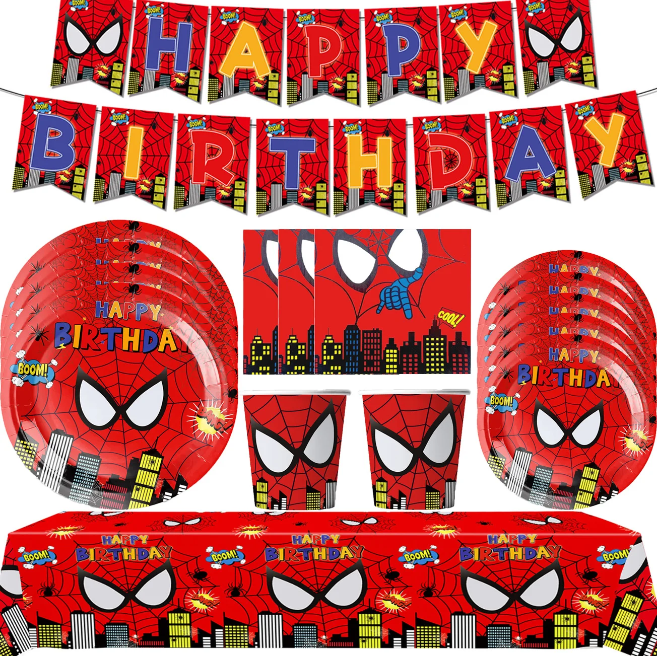 

Red Disney Spiderman Birthday Party Supplies Disposable Dinnerware Cup Tablecloth Plate Superhero Napkin For Kids Decoration Set