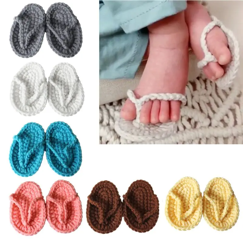 

1 Pair Baby Knitted Slippers Mini Handmade Crochet Shoes Boys Girls Fotografia Flip-flops NewBorn 100 Days Photography Props