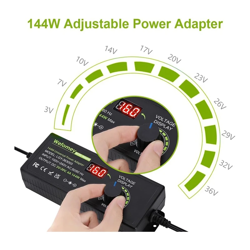 Universal Power Supply 3V-36V 4A 144W Adjustable Variable AC/DC Adapter Charger, 100V-240V AC To DC Converter US Plug