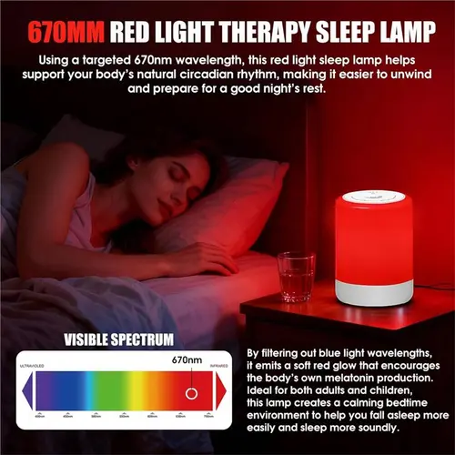 Imagen 2 del producto Terapia de Luz Roja UNCL para Dormir, Luces Nocturnas Rojas con Longitud de Onda de 670 Nm, Función de Ayuda para Dormir y Lámpara de Luz Solar, Tipo Táctil