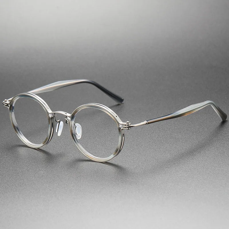 Acetate Titanium Eyeglasses Frame Men Round Myopia Prescription Glasses Women Retro Optical Luxury Brand Glasses Frame Eyewear