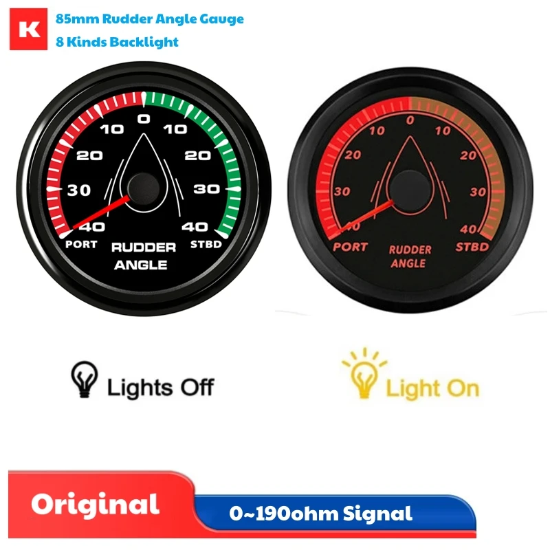 

85mm Rudder Angle Gauges Port to STBD Show Rudder Angle Meters 0-190ohm Input Signal Devices with 8 Kinds Backlight for Boat