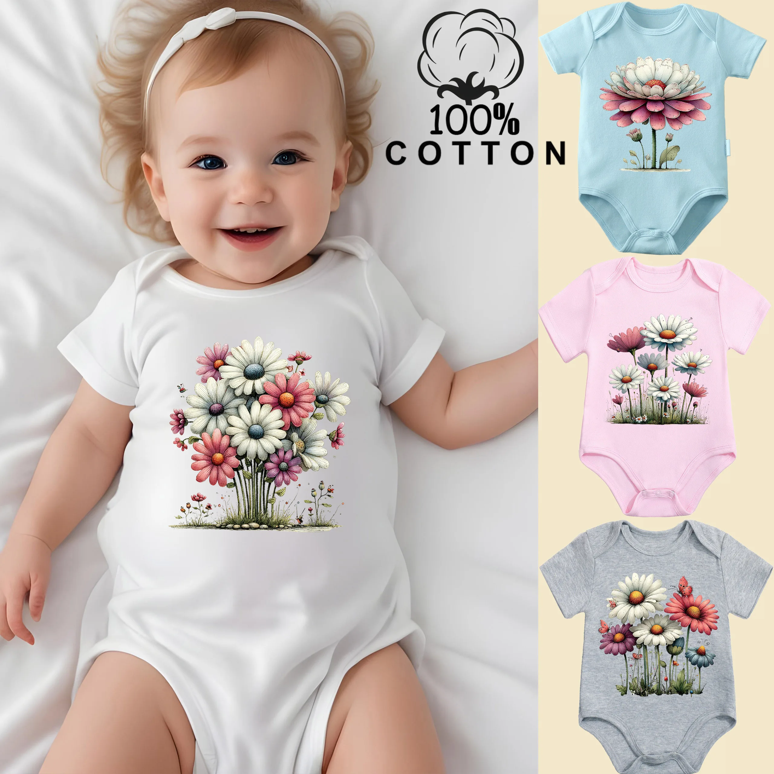 

Боди из чистого хлопка с яркими цветами, весенний комбинезон, удобная одежда для малышей, комбинезон для новорожденных от 0 до 12 месяцев