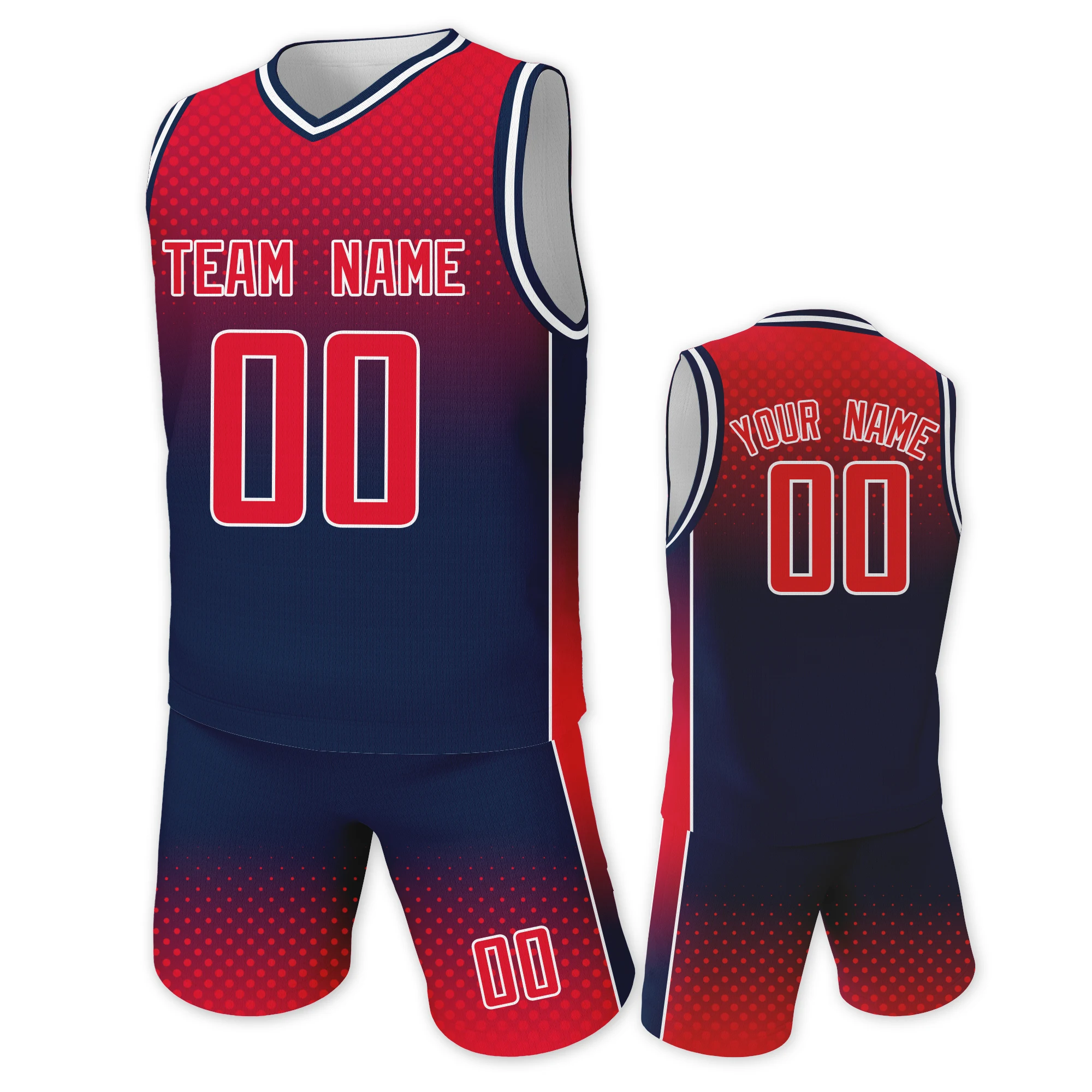 Gradient Red Navy Basketball Jersey Custom Kids Team Basketball Training Uniform with Printed Name Number Boys Girls Fans Gift