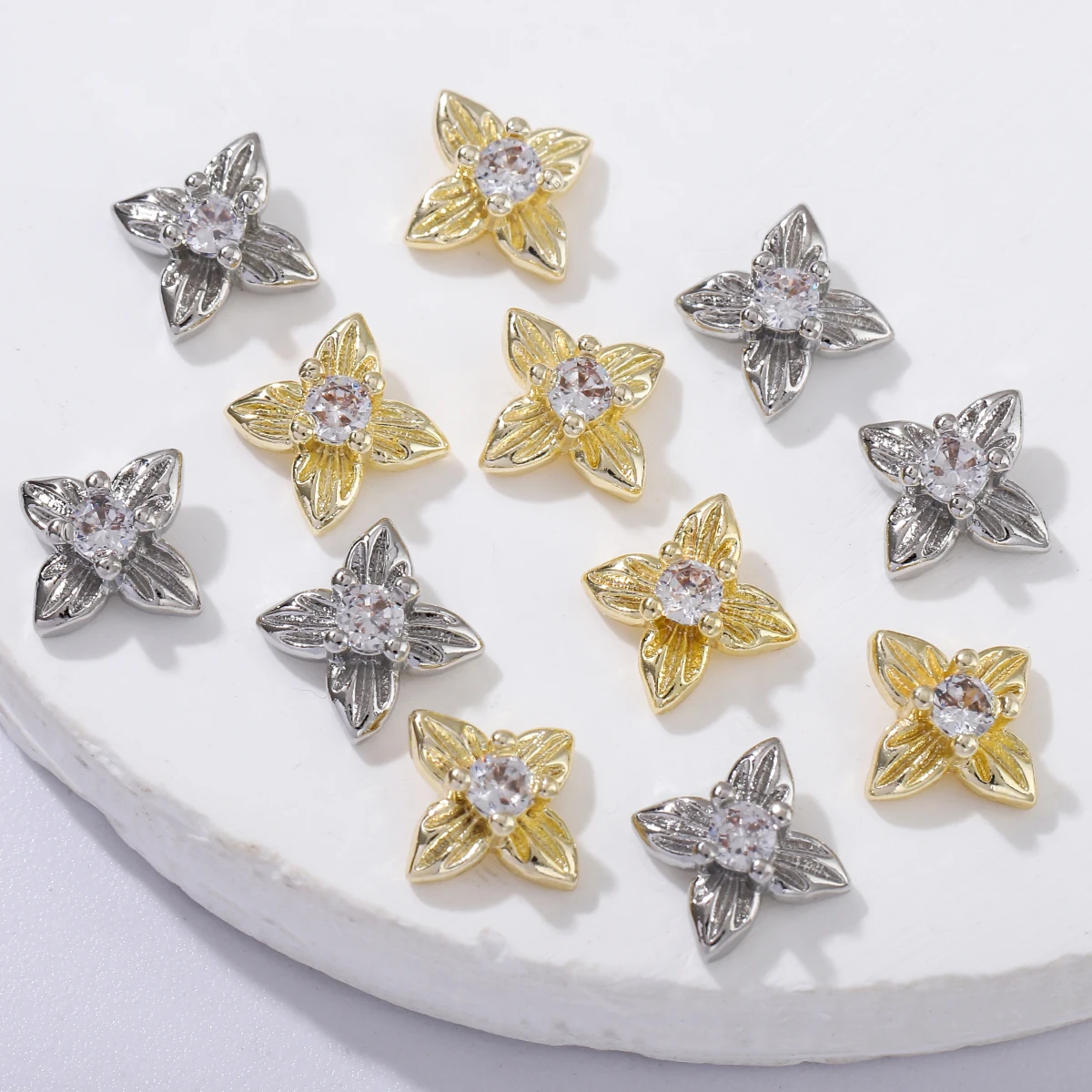 Zircão trevo de quatro folhas Flash prego broca, simples e versátil, decoração japonesa, Ins vento, 6 pcs