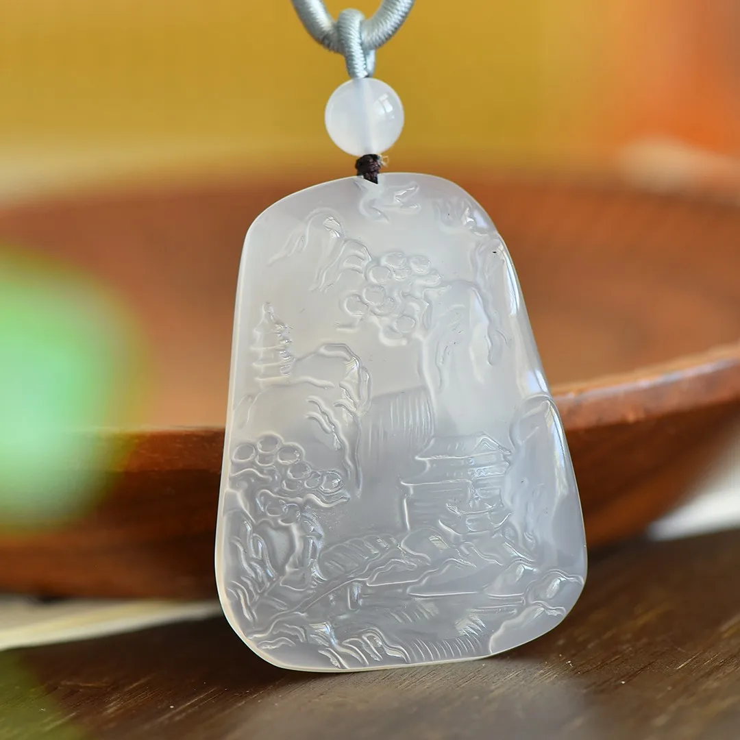 

AAAAA Natural Agate Chalcedony Pendant Fashion Landscape Men and Women Crystal Jade Necklace Feng Shui Peace Amulet Jewelry