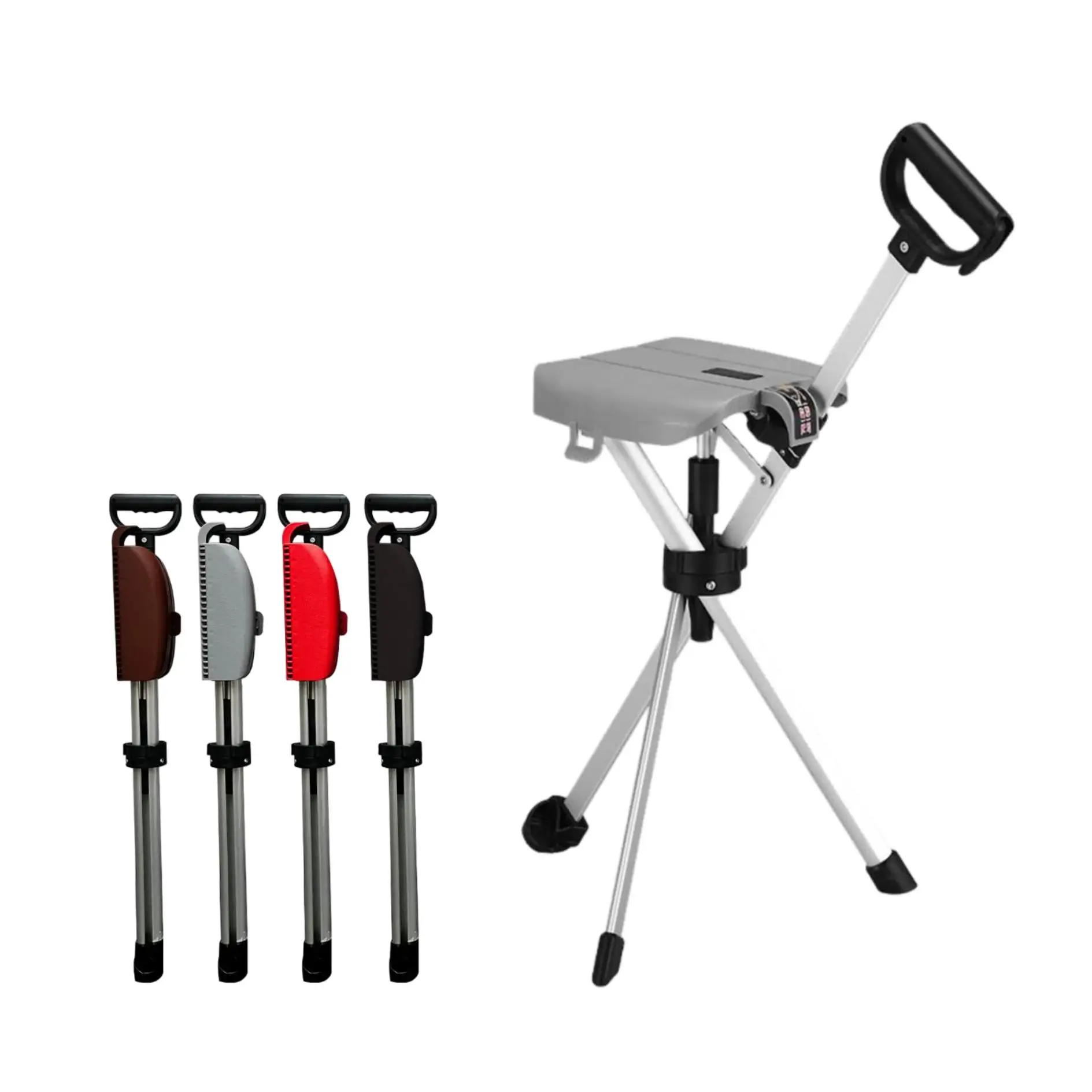 3-Leg Aluminum Walking Cane Seat Medical Folding Crutch Chair Elderly Outdoor Use Lightweight Durable Fashion 1.1kg 120kg Load