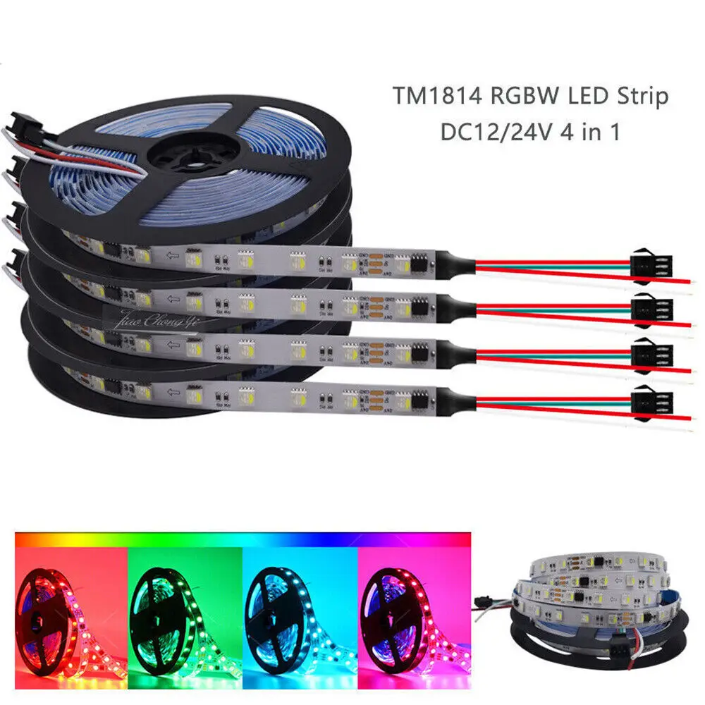 16.4ft 5meter 12V 24V Addressable  LED Strip 60leds/m TM1814 4in1 RGBW RGBWW Flexible Lights Pixel