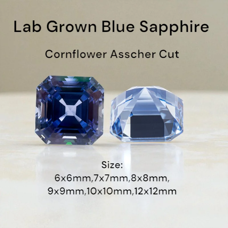 

Lab Grown Blue Sapphire Asscher Cut Cornflower Gemstone For Earrings Pendant For Jewelry Diy Making