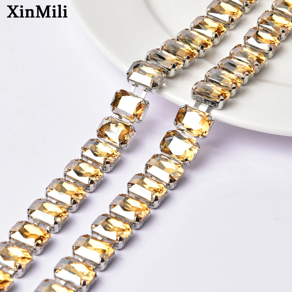 10*14mm Rectangle Rhinestone Metal Chain Fashion Diamond Crystal Applique Trim Diy Necklace Jewelry Clothes Shoes Accessories