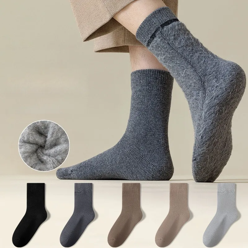 

5 пар мужских шерстяных горячих толстых носков, комплект термотолстых плюшевых уютных носков до середины икры, пушистые осенне-зимние теплые носки для мужчин 2025