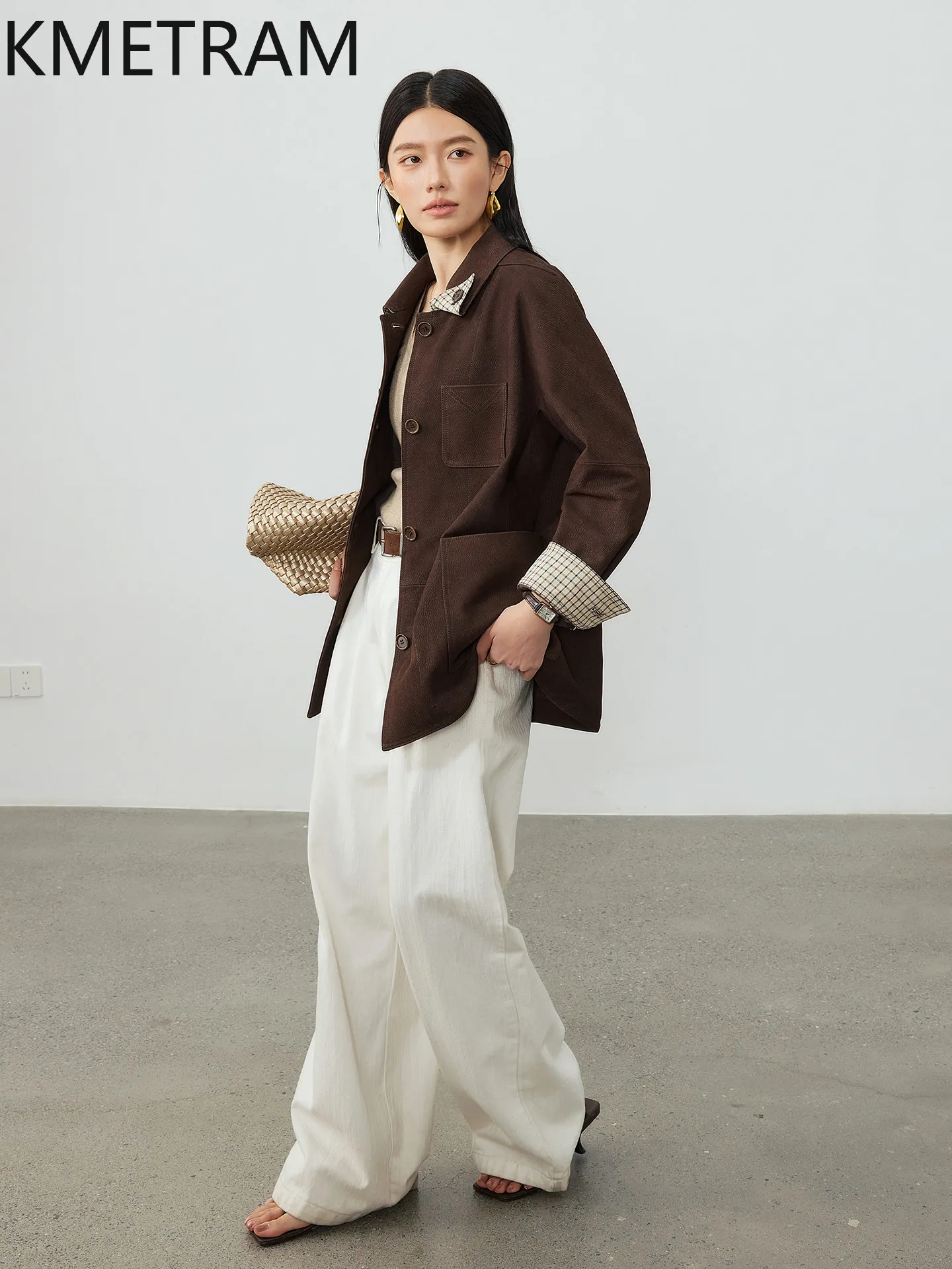 KMETRAM Real Goatskin Leather Jacket Woman Mid-Length Loose Coat Premium Genuine Leather Jackets Autumn Women Clothes 2026 가죽자켓