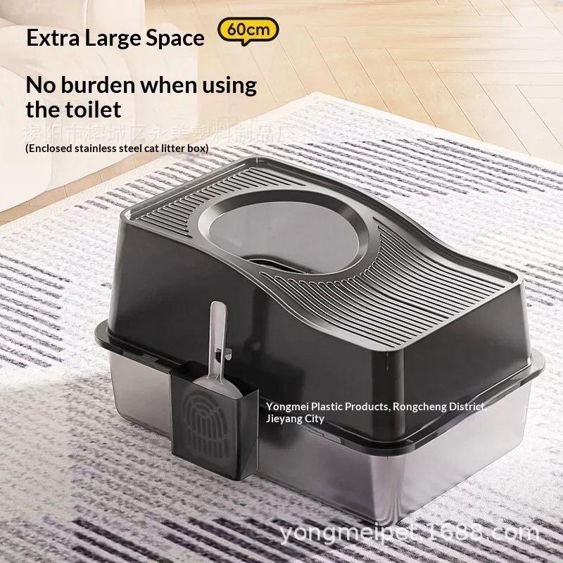 

Top Rated XL Fully Enclosed Stainless Steel Top-Entry Cat Litter Box, Anti-Splash Anti-Tracking Odor Control Kitty Toilet