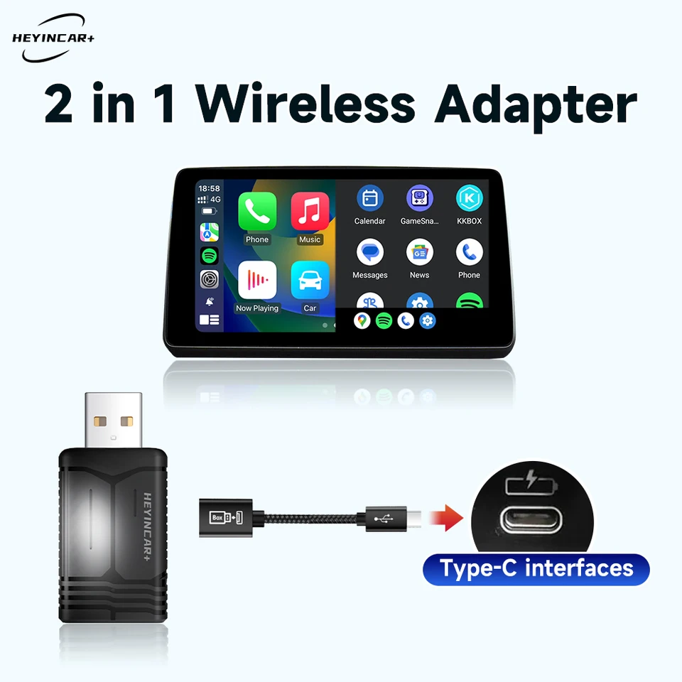 HEYINCAR Wireless CarPlay Dongle Wireless Android Auto Adapter AI