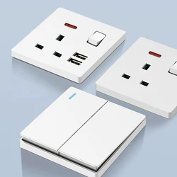 UK 13A Wall Smart Type-C 18W Fast Charging socket,White Universal Dual USB Power Outlet,2way Light Electrical Switch TV Computer