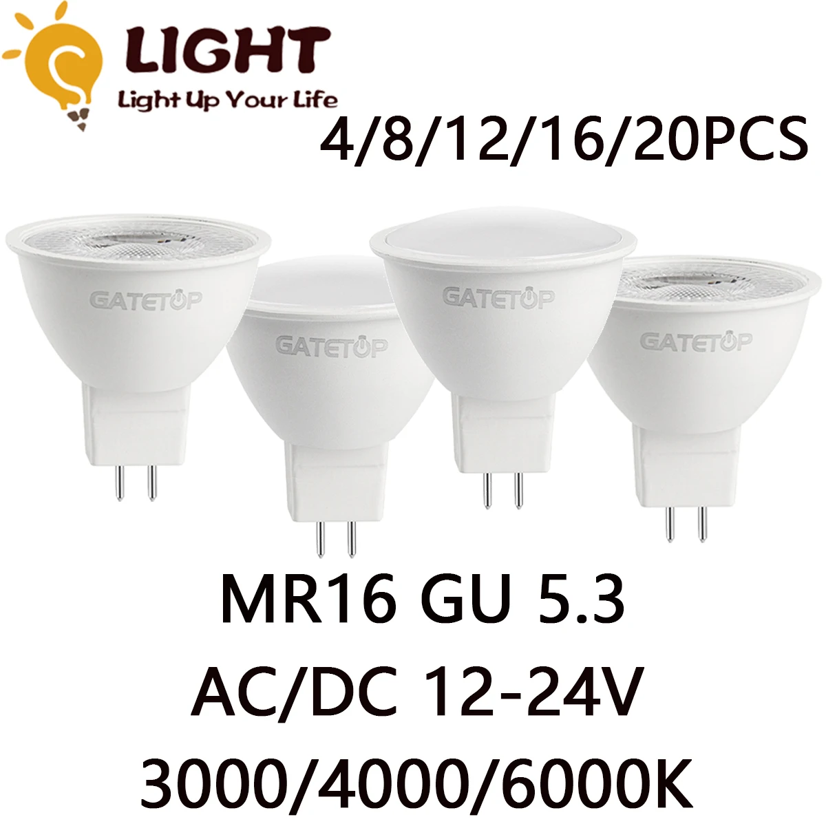 4-20PCS LED low voltage spotlight GU5.3 3W-7W AC/DC 12V-24V flicker-free high warm white light can replace 20W 50W halogen lamp