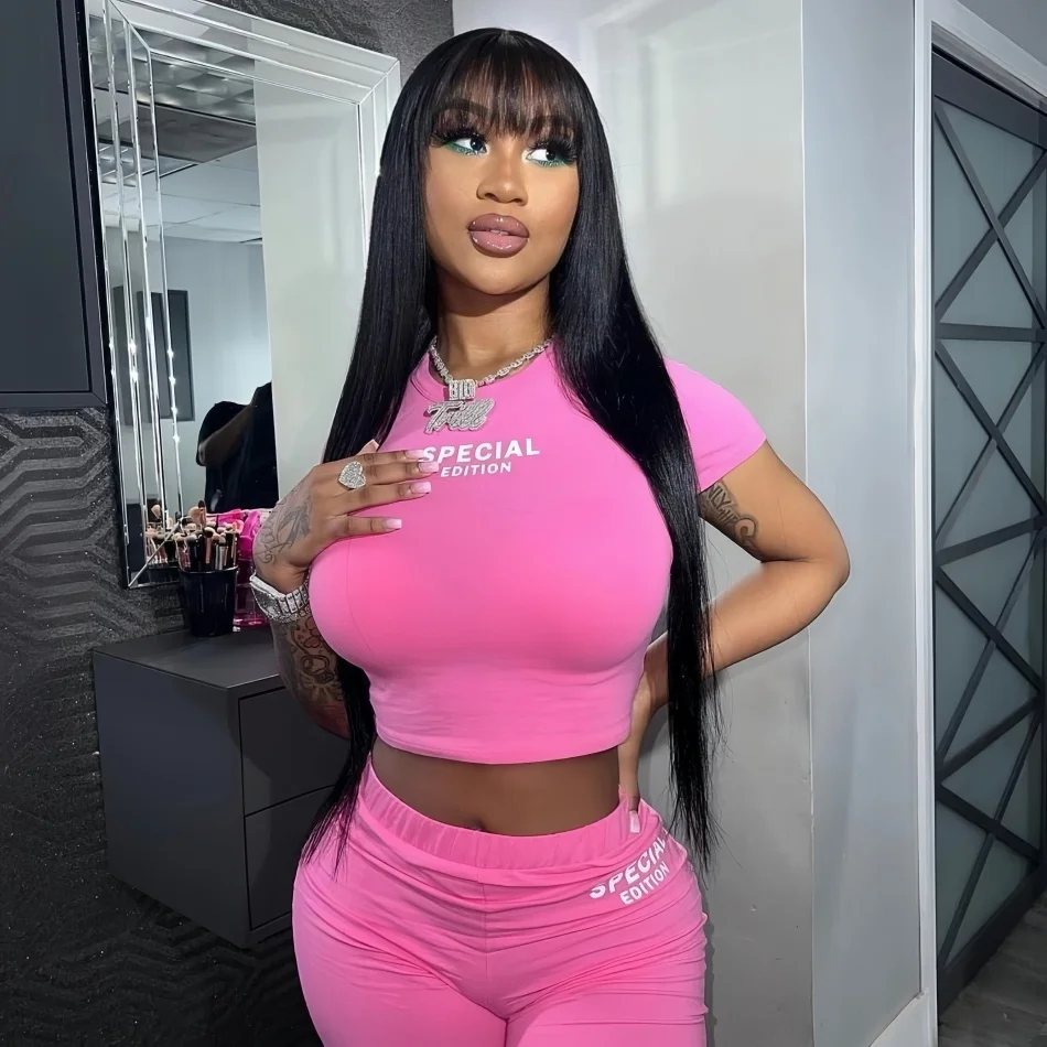 

3x1 Middle Part Human Hair Wigs With Bangs Straight Wigs For Black Women Brazilian Wigs Human Hair Wig 30 34 Inch