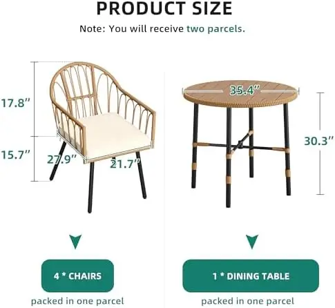 5-Piece Wicker Patio Dining Set with Umbrella Hole