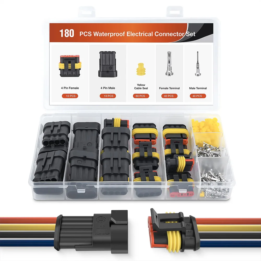 180PCS 4-pin electrical connector plug male and female terminal wires waterproof connector for truck motorcycle marine