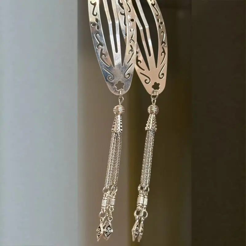 خمر جوفاء خارج مشبك شعر Y2K هندسية شرابة الشعر BB كليب الشرير المعادن الجانب دبوس الشعر الكورية إكسسوارات الشعر