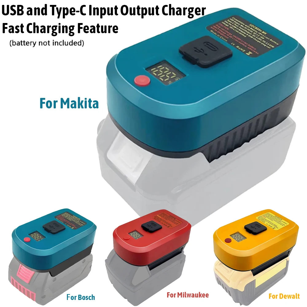 

Battery Adapter Fast Charger For Makita For Dewalt For Milwaukee For Bosch 18V 20V Battery USB Type-C