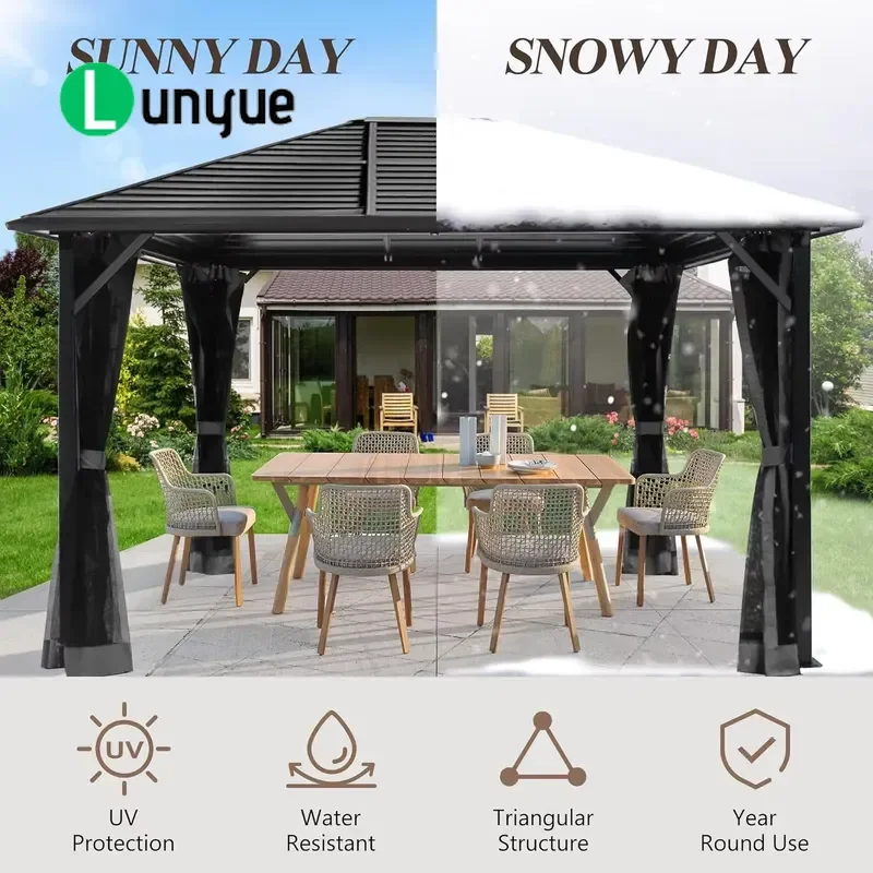 300x400cm Outdoor Hard Top Canopy Gazebo Metal Roof Elegant Pergola for Backyard Garden Patio Party Shelter