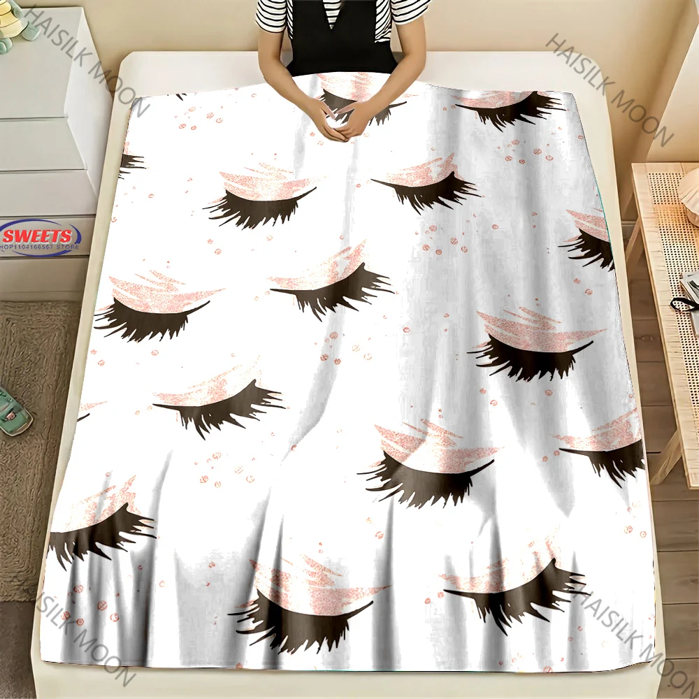Cartoon Eyelashes Theme Printed Blanket, Super Soft Comfortable Great Gift for Female Friends Bedroom Sofa Four Seasons Blanket
