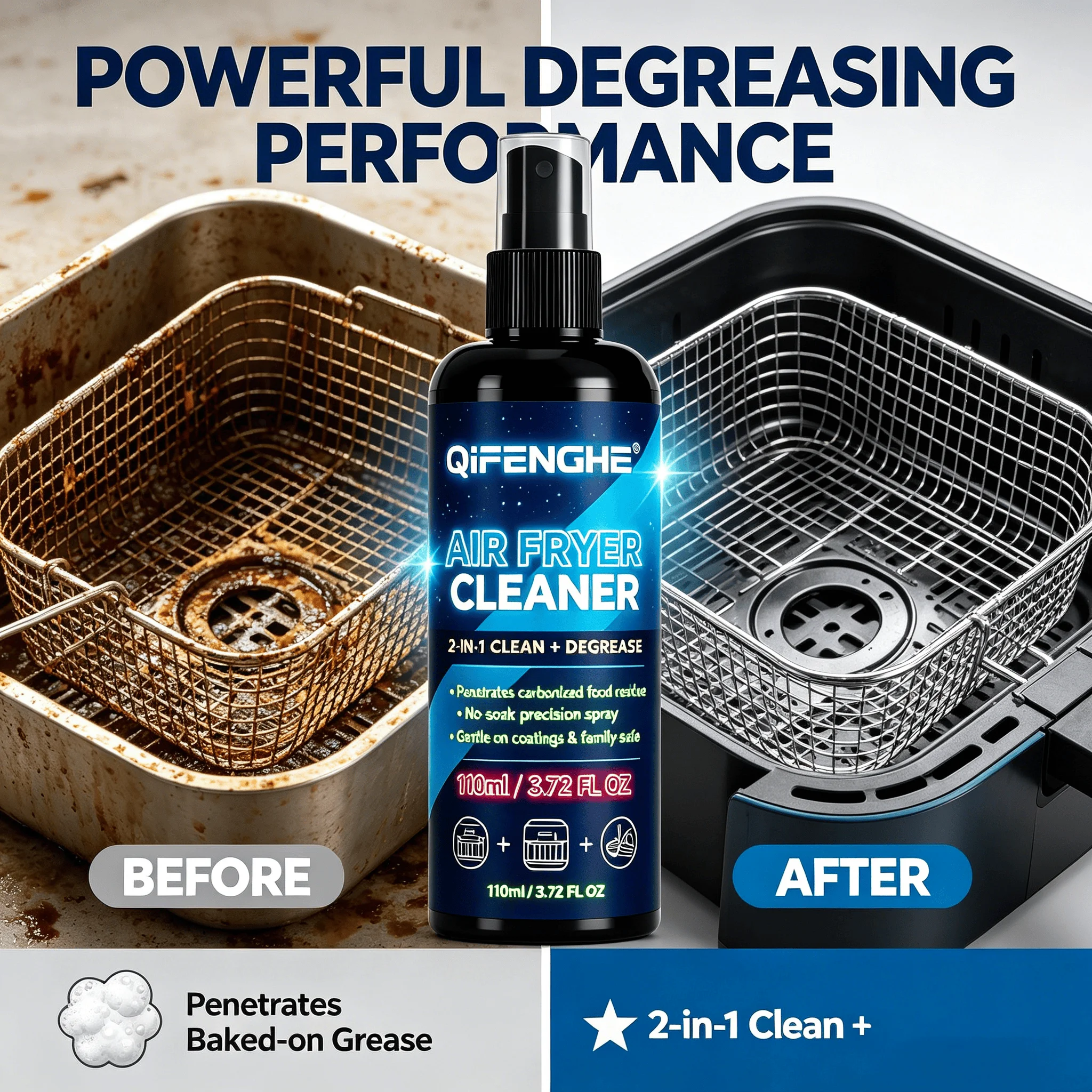 Air Fryer Cleaner, Degreaser & Lubricant, 110ml, Non-stick Safe, Kitchen Appliance Cleaner Spray, Oven Grill