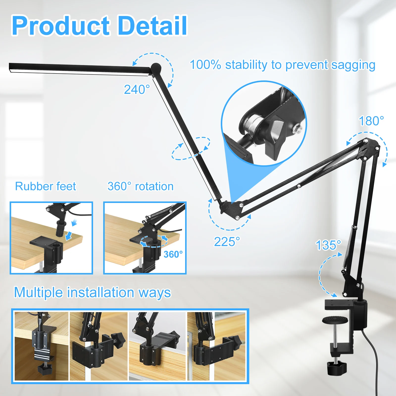 Lampada da tavolo a LED remota NEWACALOX con regolazione della luce a 5 colori impostazione del tempo luce da tavolo da lettura a doppio tubo per la