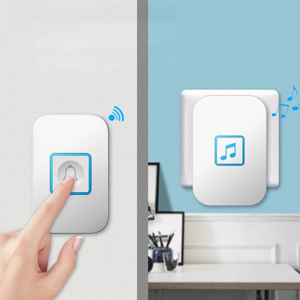Easy Install Receiver Wireless Doorbell Classroom Home Office 5 Levels Adjustable Volume Play Music LED Flash Outdoor Waterproof