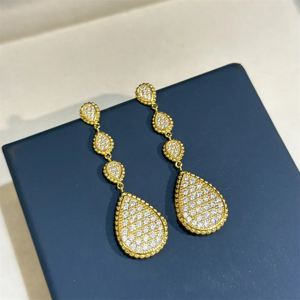 Full Diamond Water Droplet Tassel Earrings European And American Style Simple Fashionable And Luxurious 2024 New Earrings