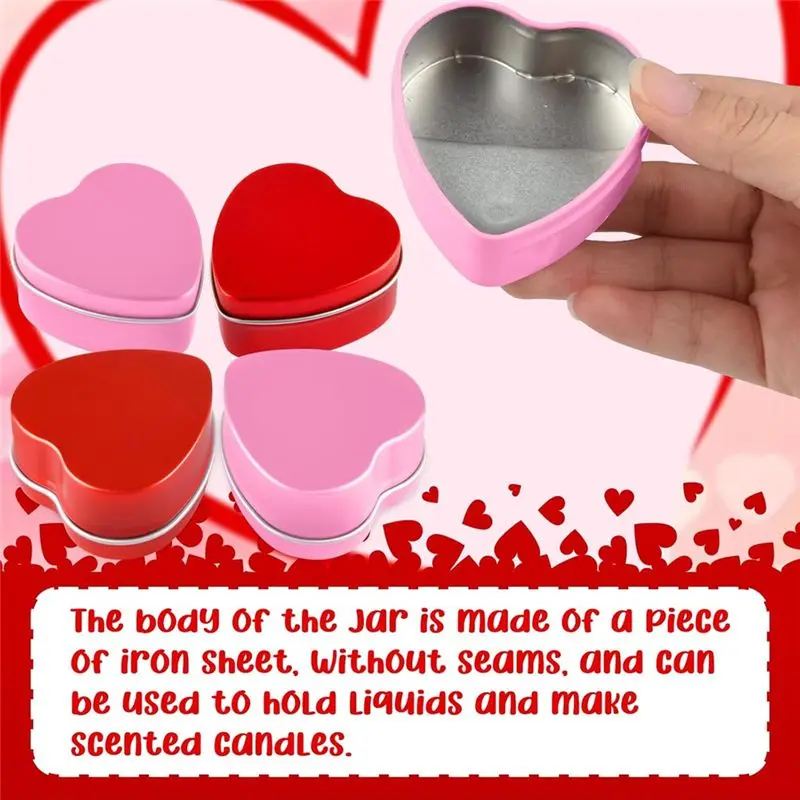 A68P-12 Pack 2Oz Valentine's Day Heart Tins With Lids Bulk Heart Candle Jars Valentine Candle Containers,For Candle Making