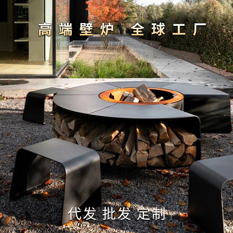 Furnace making tea stove table outdoor wood burning real fire fireplace European style courtyard bed and breakfast bonfire basin