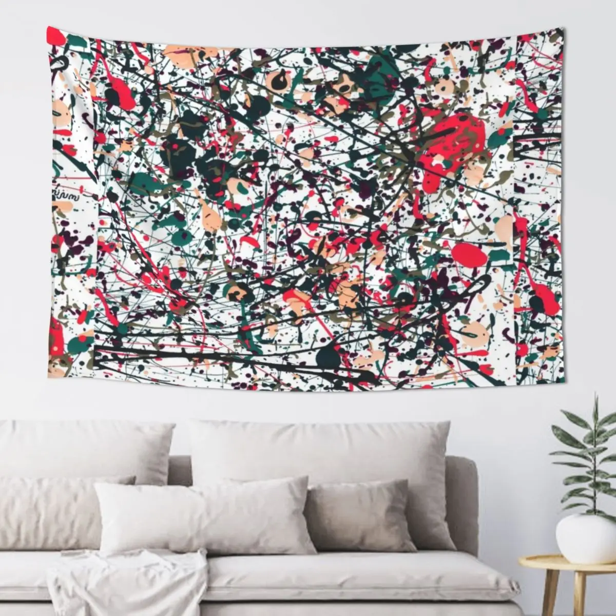 mijumi Pollock Red White Blue Tapestry Art Mural Wall Hanging Wall Wall Decor Hanging Tapestry