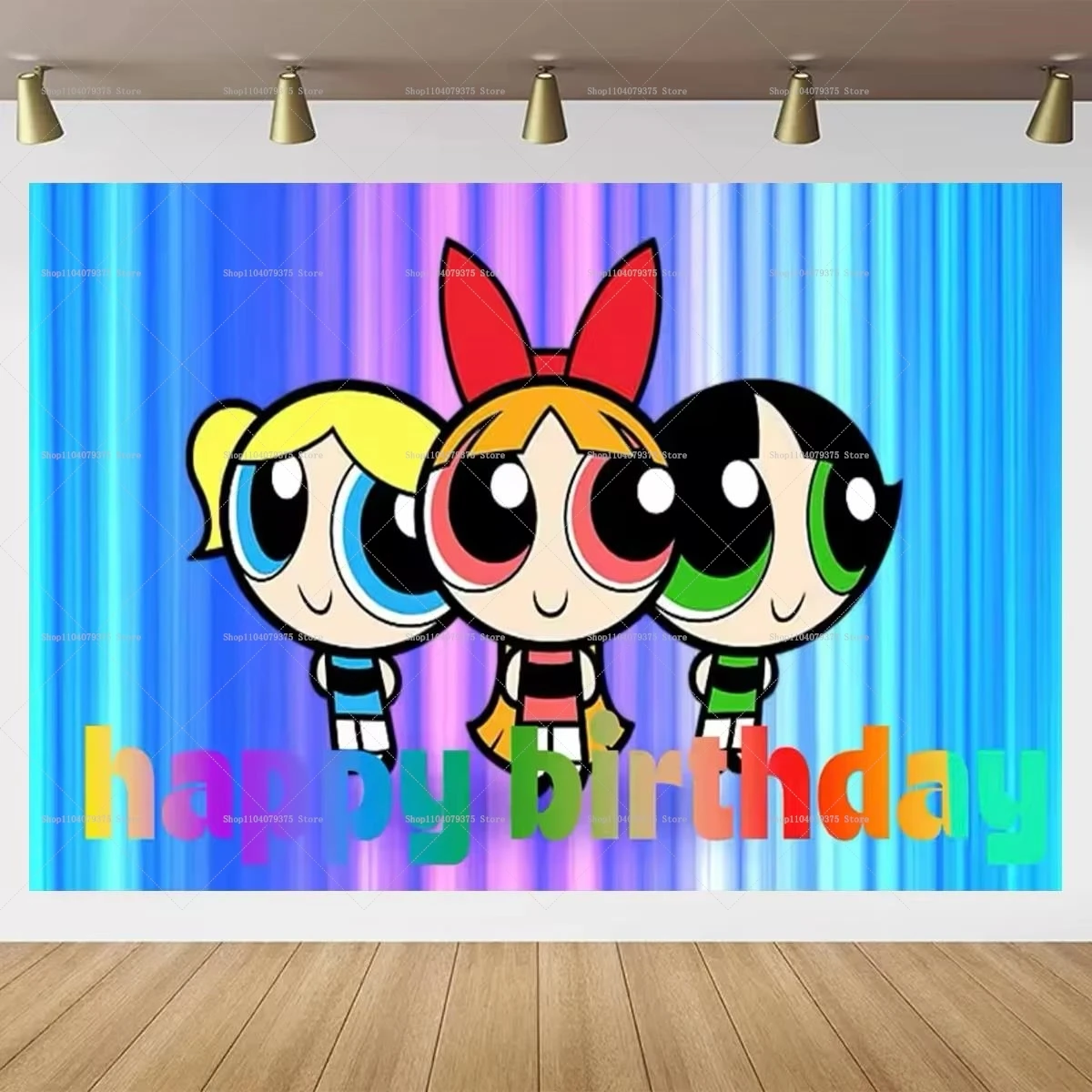 الكرتون Powerpuff الفتيات حفلة عيد ميلاد موضوع التصوير خلفية الديكور راية استحمام الطفل استحمام الطفل كابينة تصوير الدعائم