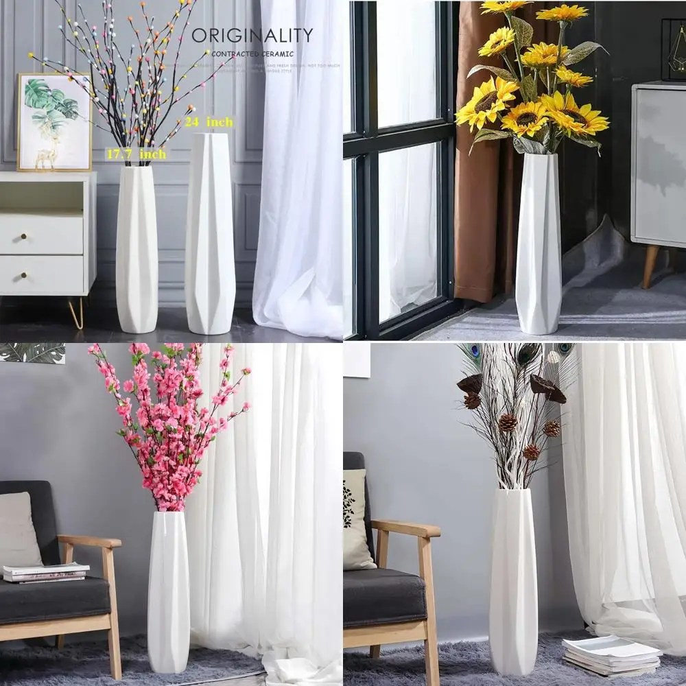 

24 White Ceramic Floor Vase for Modern Home, Living Room, Office, Bedroom, Kitchen, Wedding Decor, Ideal Gift for Housewarming &