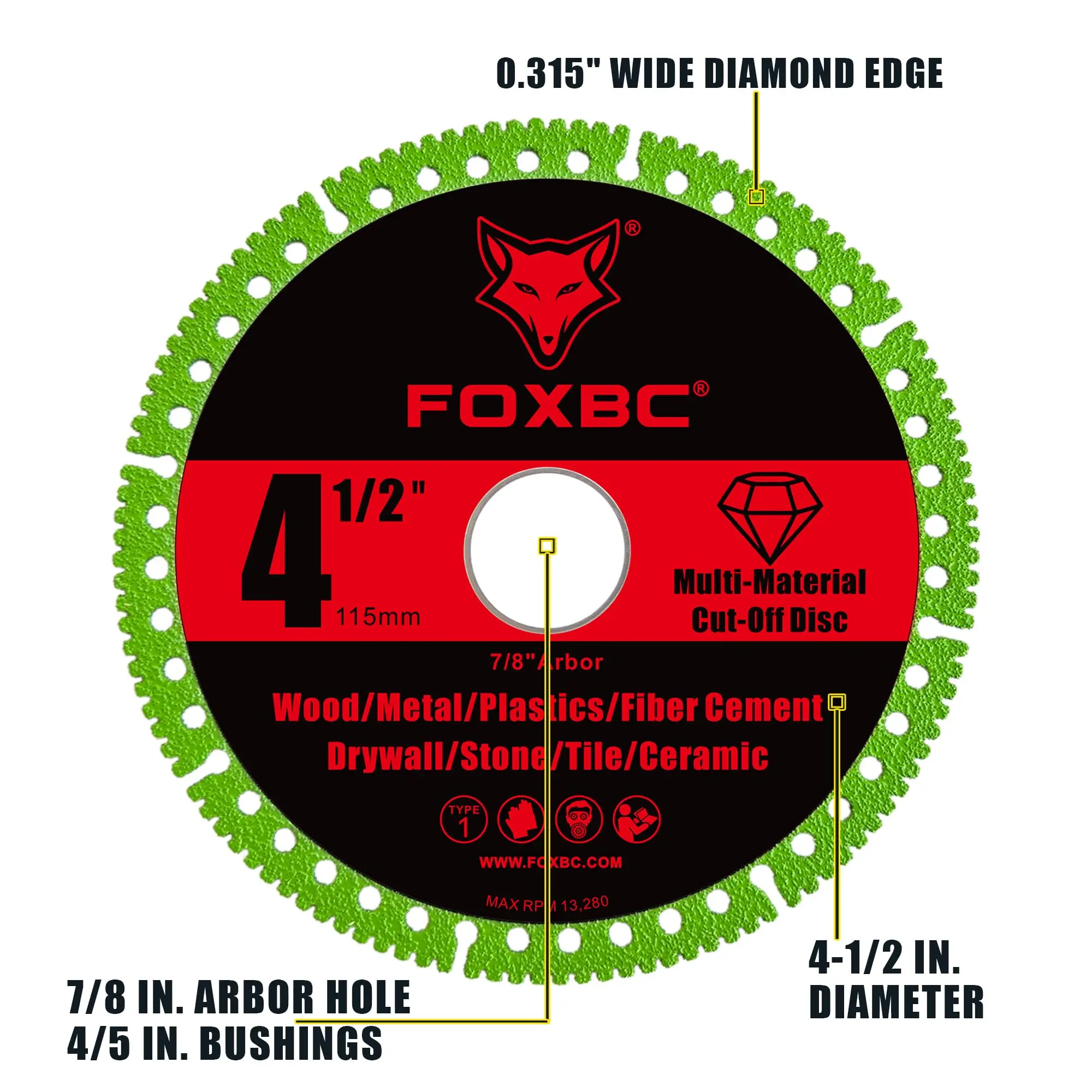 FOXBC 3PCS 115mm Disco diamantato indistruttibile per smerigliatrice angolare Lama da taglio multifunzionale per piastrelle in metallo, pietra, legno
