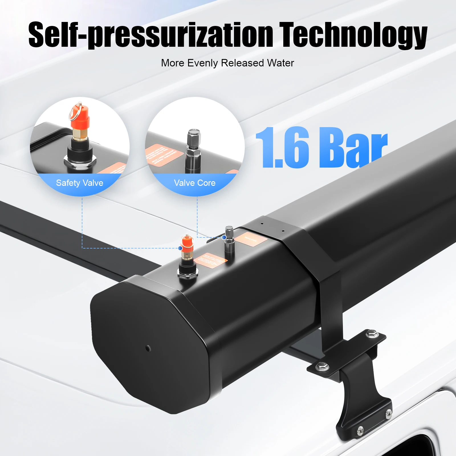 Roof-Mounted Road Shower – Pvc + Copper + Abs – Self-Pressurizing 1.6 Bar – Solar Heated – 5.58ft Hose – Safety Valve – for Suv Rv Truck Camping Surfing Beach – Black Silver