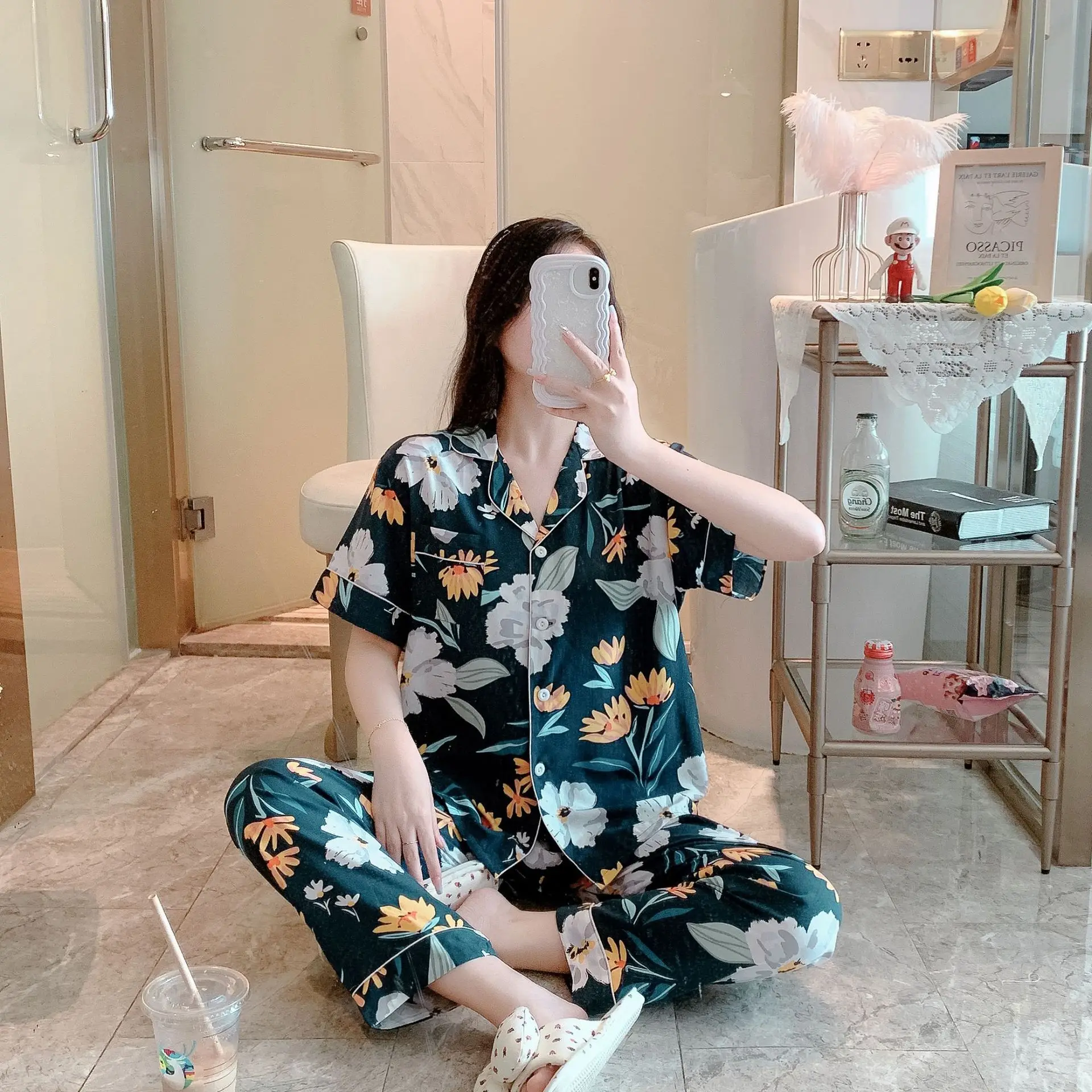 Cotton Nightwear Female Summer Short-Sleeved Loose Korean Version Of The Students Large Size Home Wear Pajamas Ladies Women