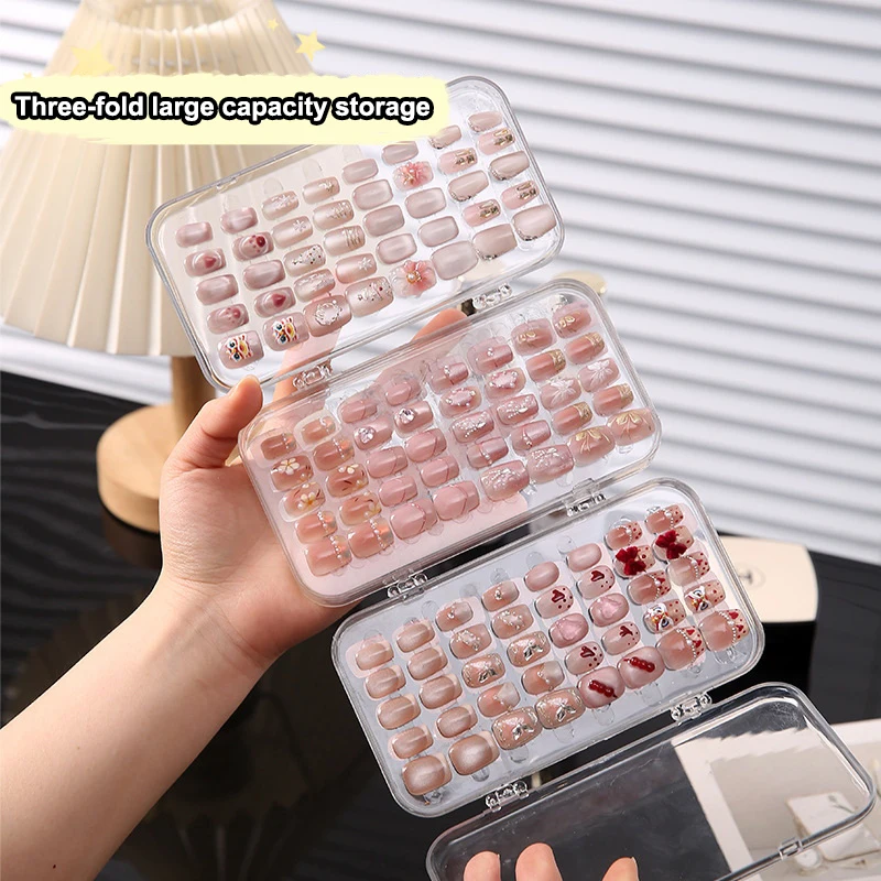Three-Fold Press-On Nail Storage Boxes Transparent Plastic Nail Storage Box Press-On Nail Organizer For False Nails Display