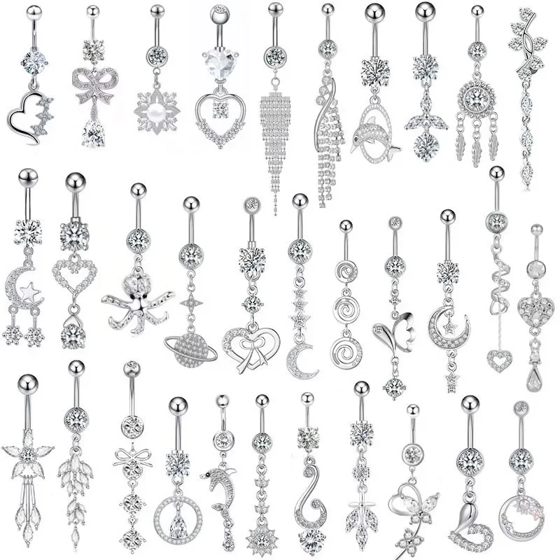Piercing de ventre Sexy Septum Bijoux de corps dauphin coeur nœud bouton anneaux acier inoxydable Zircon haltère Ombligo Bijoux Femmes