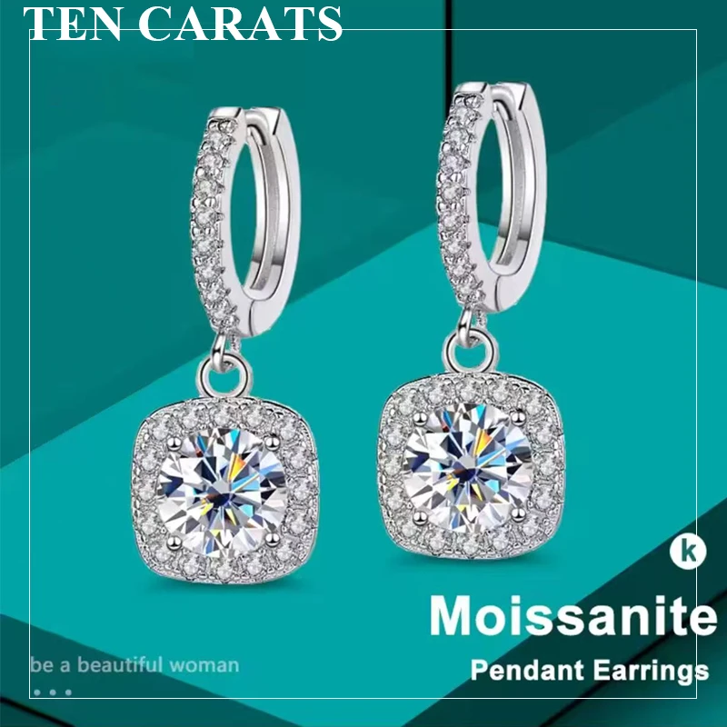 

Роскошные серьги-капли с муассанитом TEN CARATS, стерлинговое серебро 925 пробы, висячие украшения с ореолом для женщин, свадебный подарок