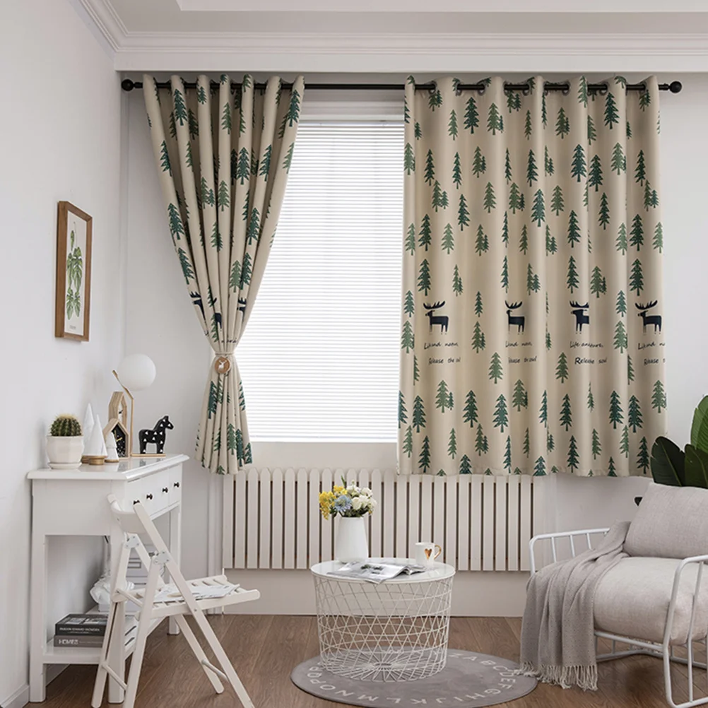 

Chic Elk Printing Curtain 100x200cm Light Green High Shading Effect Living Room Bedroom Office Decor Short Window Curtain