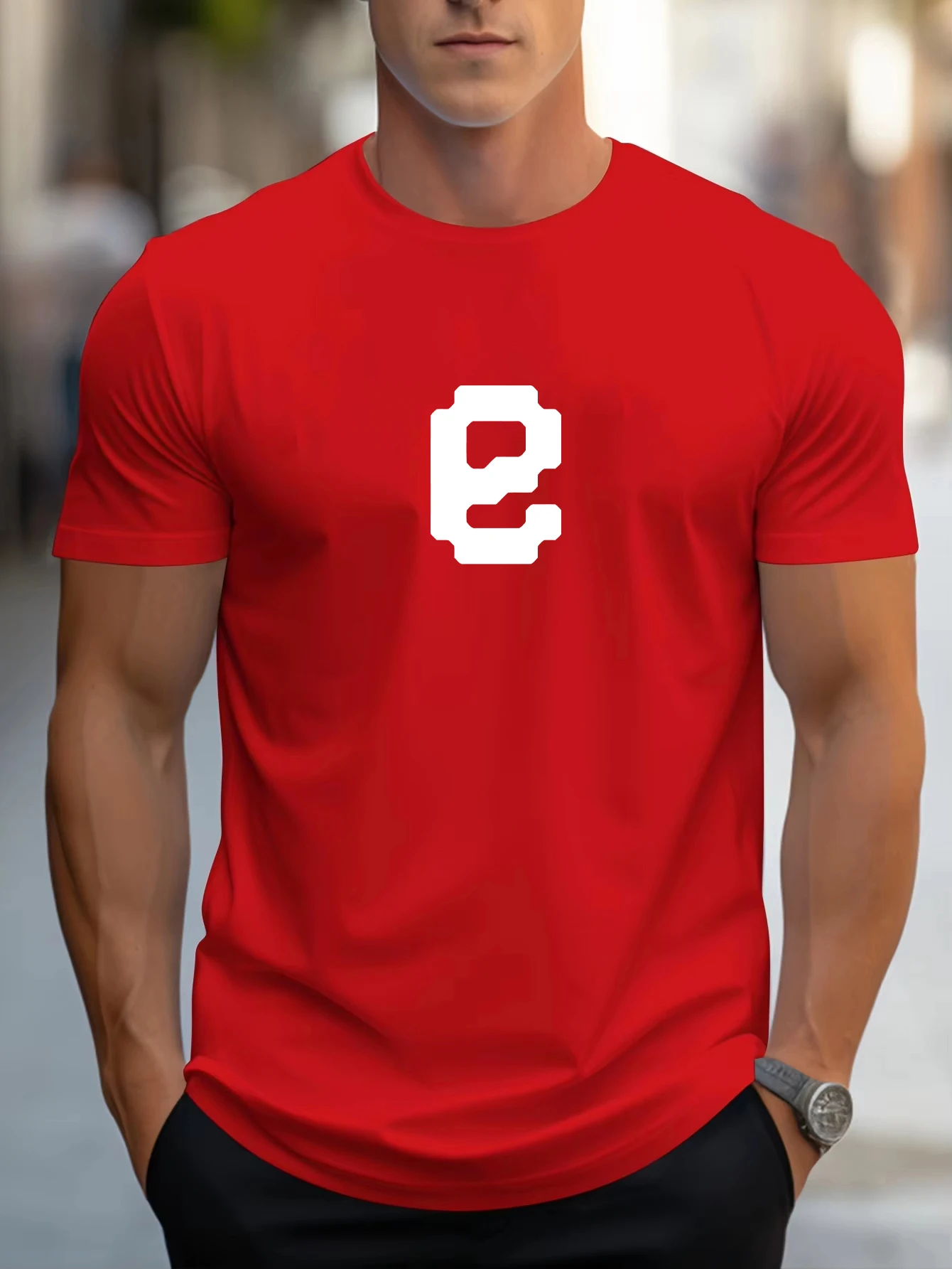 

Letter E Mosaic Simple Print T-Shirt Men Sport Crewneck T Shirt Cotton Summer Breathable Clothes Casual Loose Male Streetwear