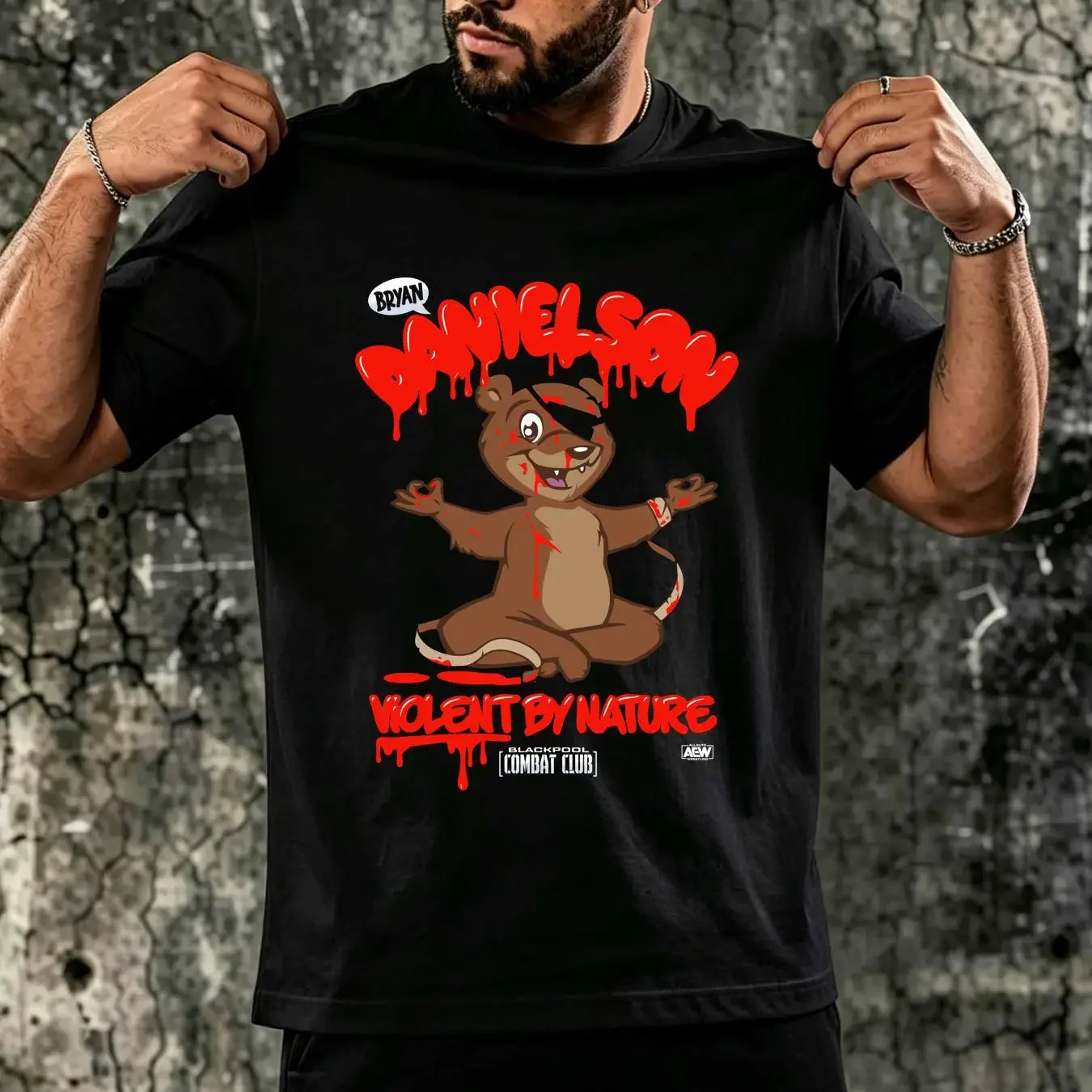 washed T Shirt BRYAN DANIELSON BCC VIOLENT BY NATURE AEW Official long or short sleeves vintage Washed Versatile